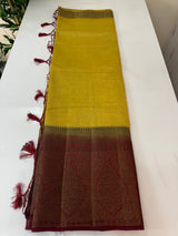 Jute silk sarees with contrast pallu & blouse MJL3412 Beige to Maroon