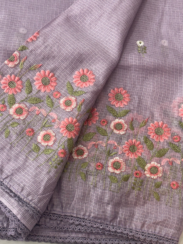 Soft kota checks saree with embroidery MSKC352