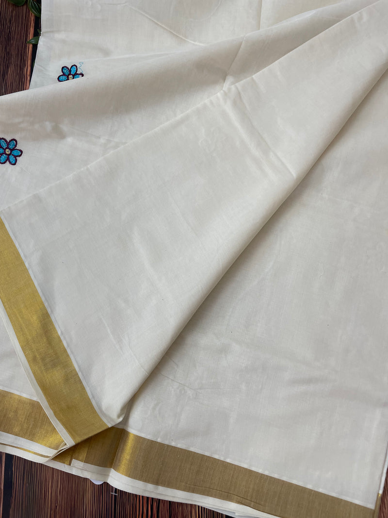 Kerala cotton saree - Embroidery on pallu