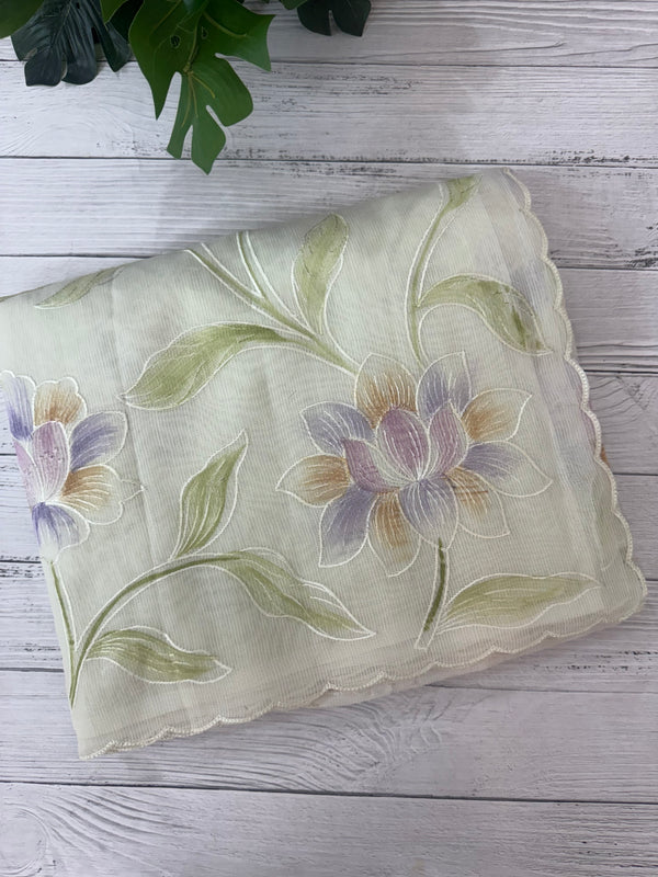 Supernet saree with embroidery and handpainting MSH104- PastelGreen