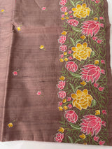 Crushed Blended tussar silk saree with embroidery- SNFCYEY DarkMauve