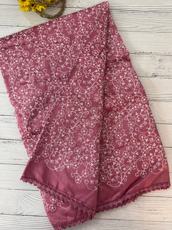 Art silk saree with white thread embroidery SVTS28- Pink