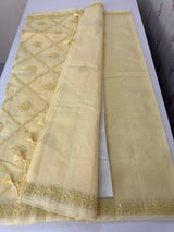 Premium Kota checks saree with Chikankari work  MSH241 PastelYellow