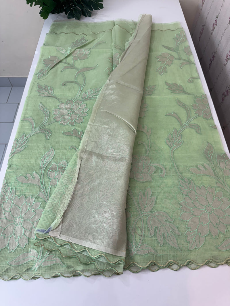 NetKota saree with tissue applique work MS15145 - PastelGreen