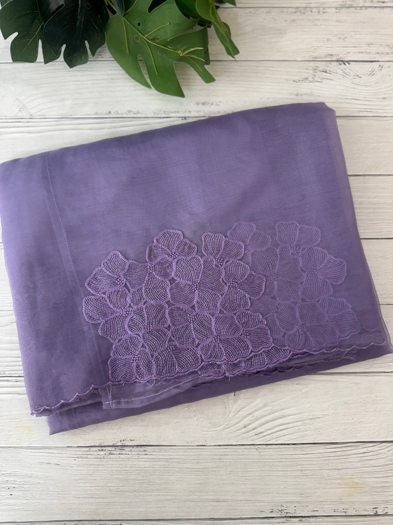 Semi organza saree with embroidery & scallop border - MSH901 Purple