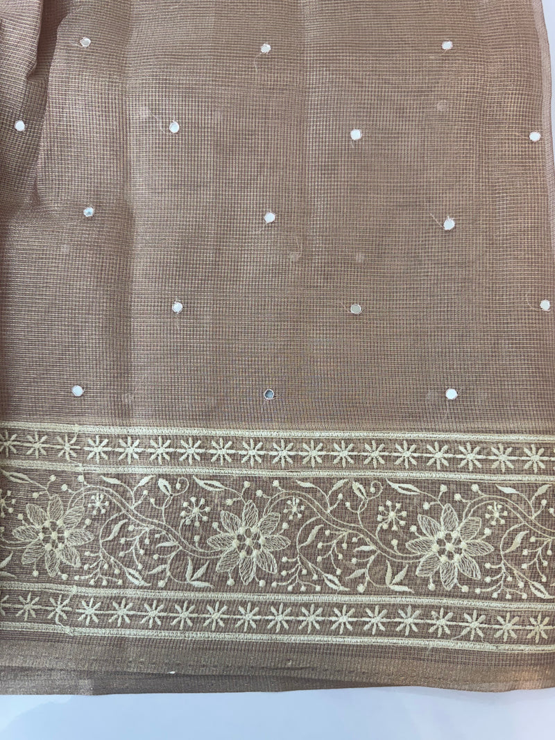 Tissue silk saree with embroiodery MSDH12 Rosegold