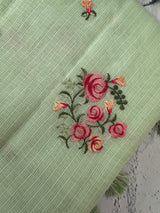 Lightweight NetKota saree with cross stitch embroidery MS143 - PistaGreen