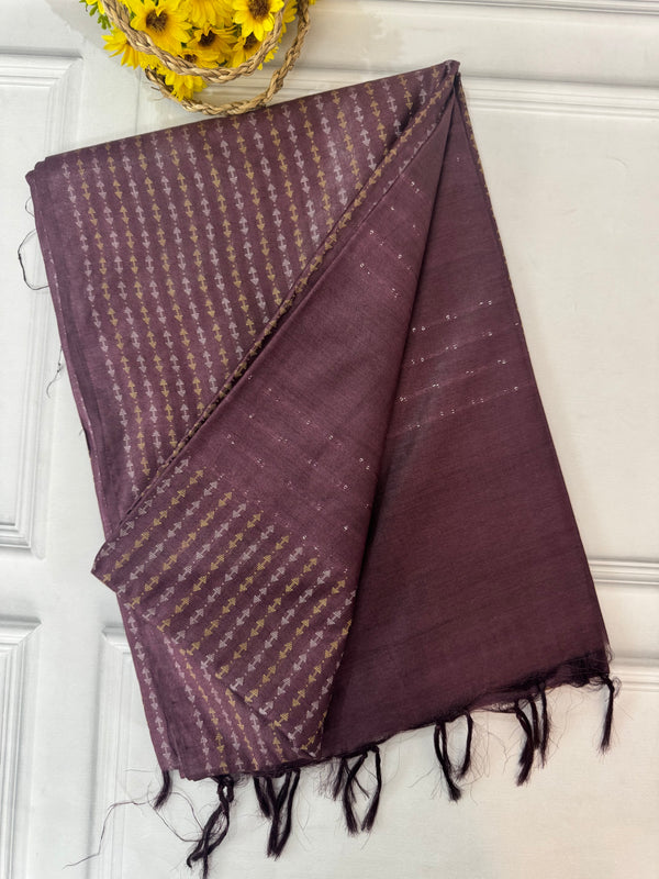 Semi tussar saree with thread work SBHMSH DeepWine