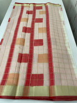 Checks semi chanderi saree  MS9871 - Red