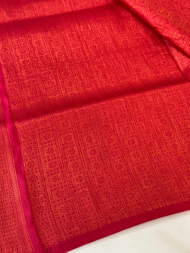 Brocade soft silk saree in copper zari weaving  MS6771