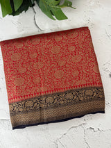 Banarasi semi katan saree with contrast border MKS455 Red to DarkBlue