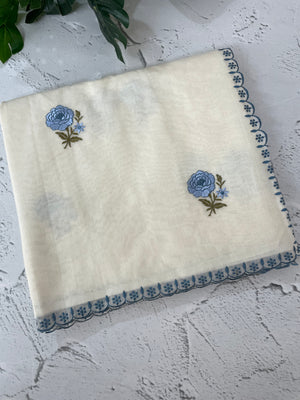 Mul chanderi embriodery saree with scalloped borders MSH290