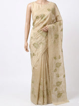 Satin silk organza saree with applique work MS14999 - Ivory