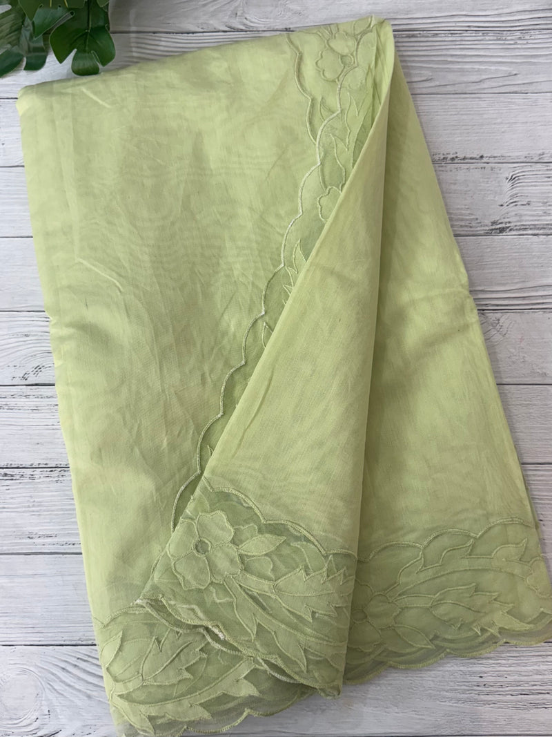 Mul chanderi saree with applique borders MSH111- PastelGreen