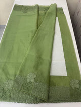 Semi Organza saree with applique and sequence borders - MCW699 DustyGreen