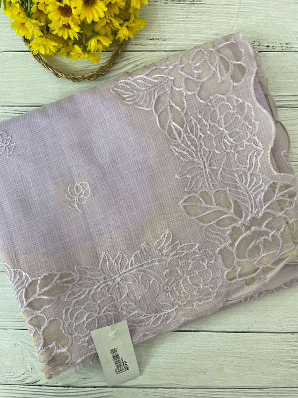 Soft kota silk saree with applique work MS85432 Pale Lavender
