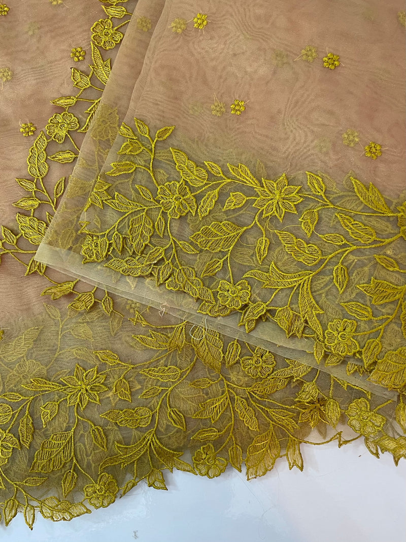 Tissue Organza saree with embriodery MS14638 GreenyYellow