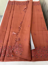 Embriodery Blended Matka Tussar silk saree MS6790 - Peach