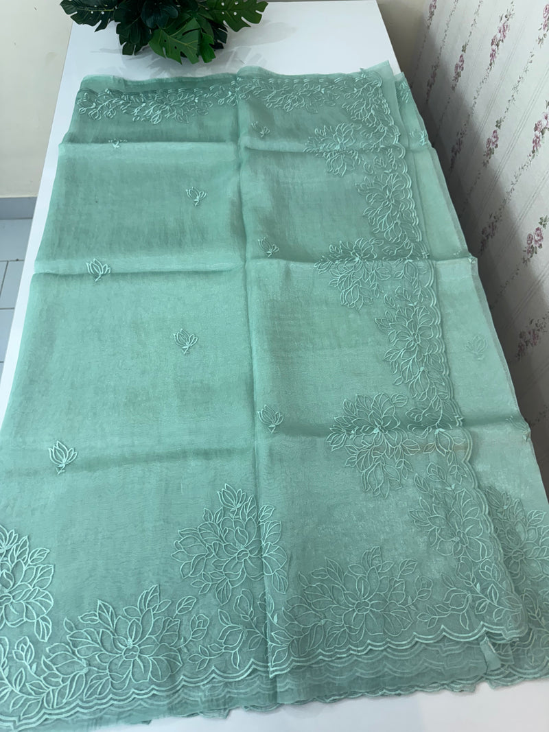 Tissue Organza saree MS14051- Pastel BlueGreen