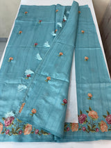 Art tussar saree with embroidery MST677 LightBlue