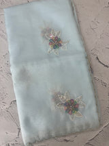 Soft crush Organza saree with applique work MBS679 - PastelBlue