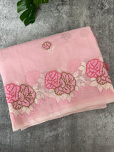 Supernet saree with cross stitch embroidery MSH116- Pink