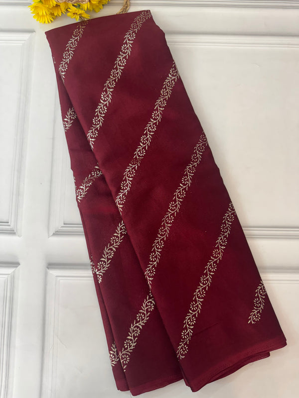 Georgette saree with foil prints MS1212- Maroon