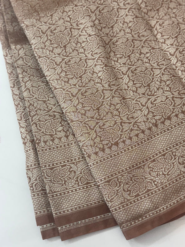 Banarasi semi katan saree in silver zari SHSNRIC -Nude Brown