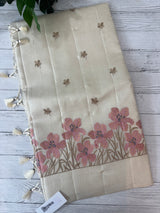 Blended tussar saree with embriodery - MS8665 Cream