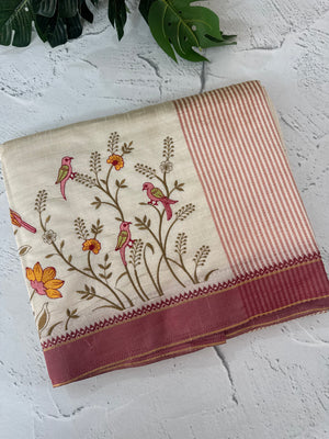 Blended tussar silk saree with embroidery- MSH490