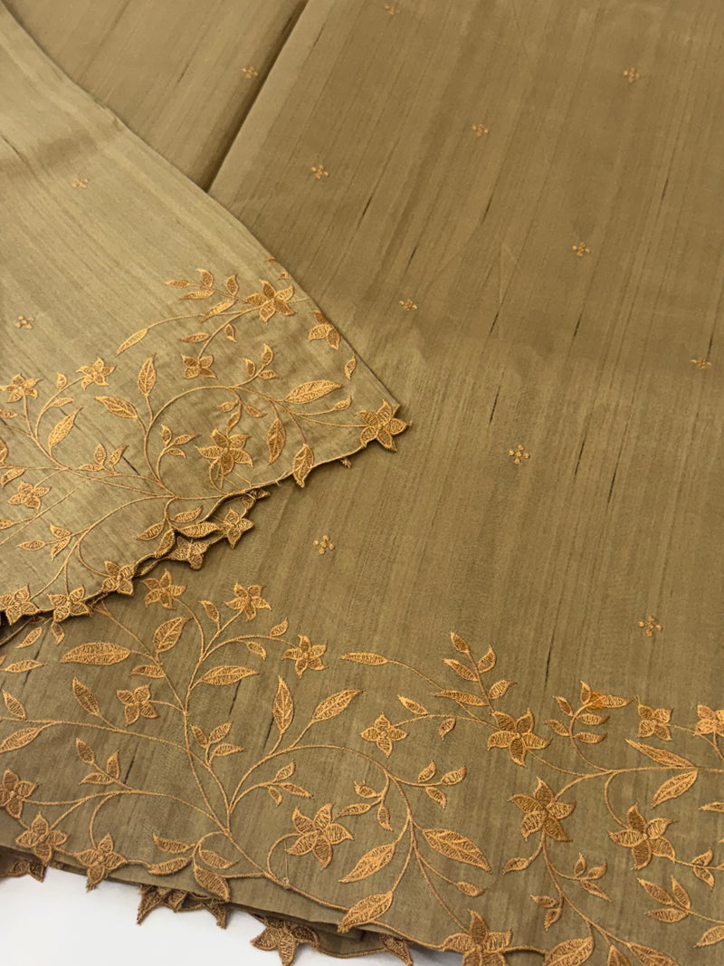 Blended matka tussar silk saree with embroidery - MS90654