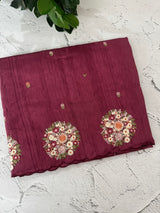 Blended tussar silk saree with embroidery- MS1072 Dark BerryPink