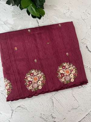 Blended tussar silk saree with embroidery- MS1072 Dark BerryPink