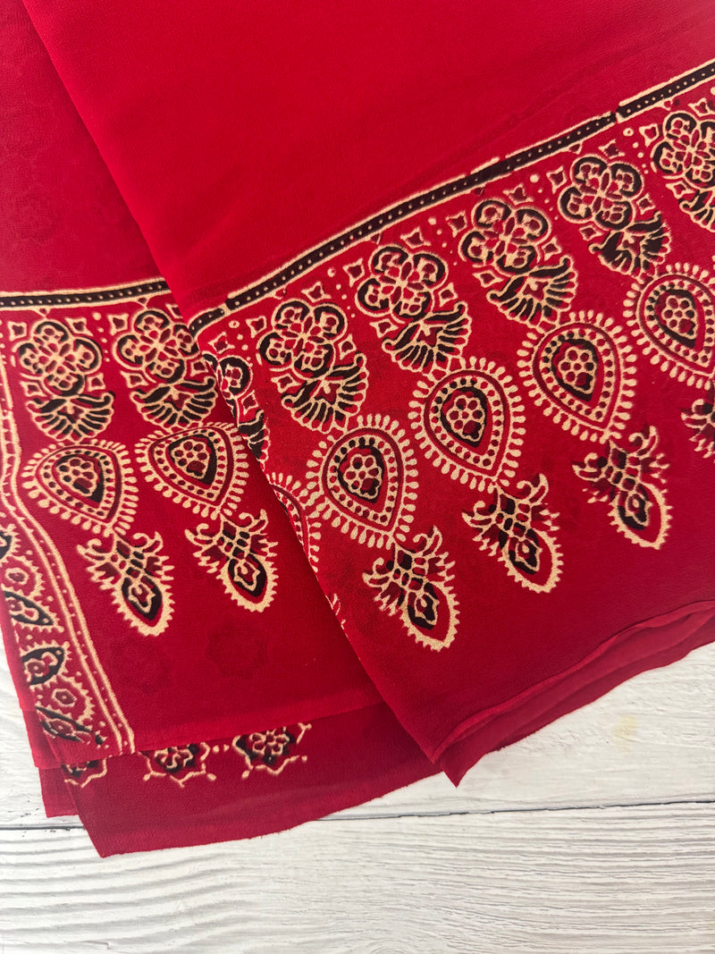 Pure Ajrakh Georgette saree MGS76 _ Red