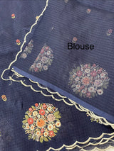 Kota checks saree with embroidery MS7645 DarkBlue