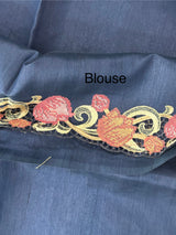 Cutwork Blended Matka Tussar silk saree MS6795 - DarkBlue