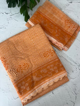 Supernet kota saree with crochet borders MS6777- Peach
