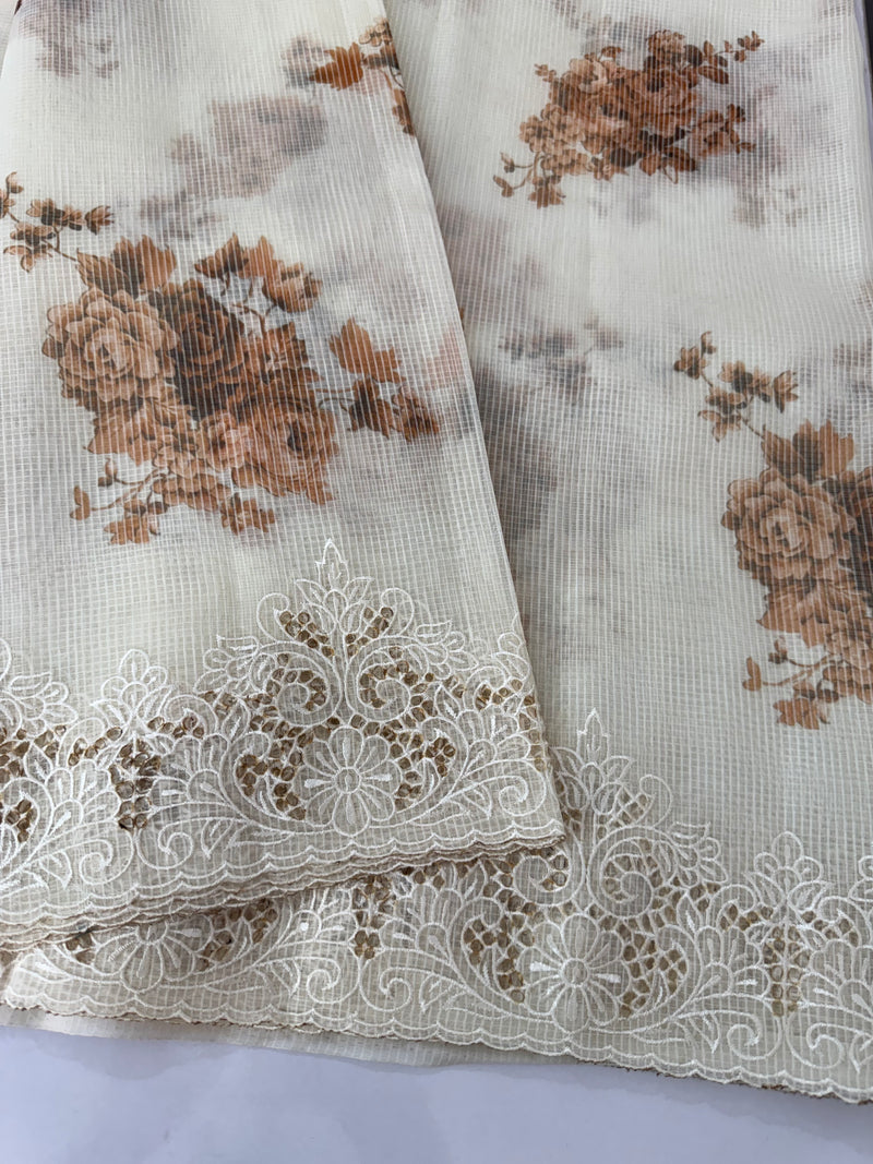 Cutwork Soft kota silk saree with digital prints MSH121
