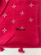 Crushed Blended tussar silk saree with embroidery- SNFCYEY DARKPINK