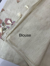 Soft Blended tussar saree with cross stitch embriodery - MS8665 PearlCream