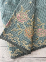 Applique and embroidery work 
 Kota Silk saree MSH118- DuskyBlue
