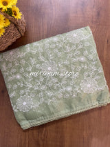 Soft kota checks saree with embroidery (Design 3) MSKC332 DUSTY GREEN