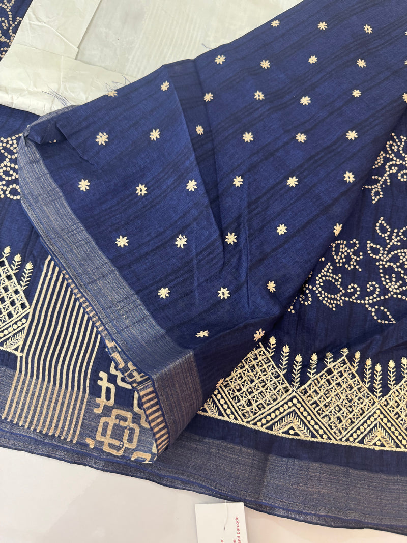 Blended Bandhani tussar silk saree with cutwork MTBF313 DarkBlue