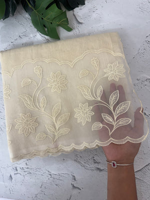 Khadi supernet saree with net applique borders MSH208 Ivory