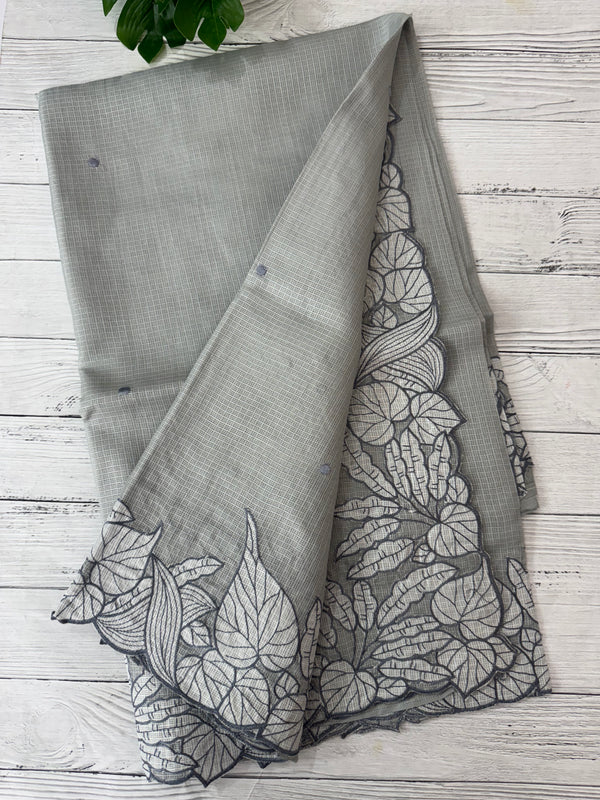 Soft kota silk saree with embriodery MS15031- Grey