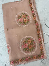 Tissue mix crush Organza saree with embroidery work MS6788 - PeachPink