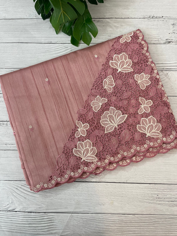 Cutwork Semi tussar saree MTSS674 Pastel PeachyPink