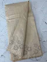 Crushed Matka Blended Tussar silk saree with embroidery MS4890- Cream