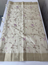 Blended tussar saree with embriodery - MS8665 PearlCream