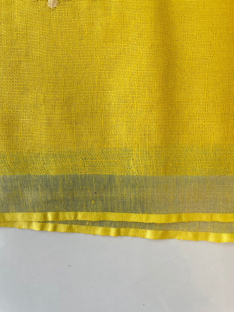 Pure Linen saree with embroidery MLS7864 LEMON YELLOW